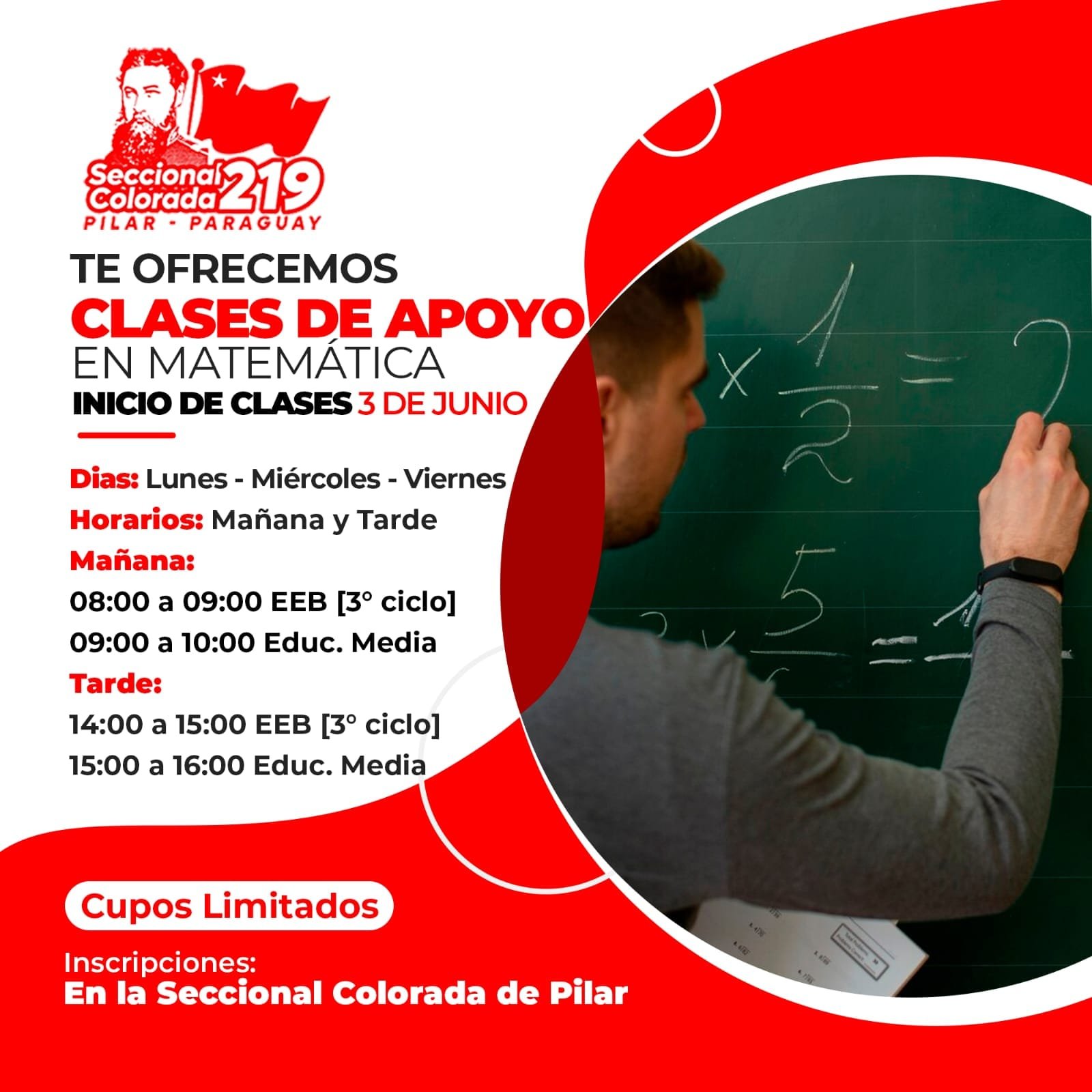 La Seccional Colorada de Pilar ofrecerá clases de apoyo en Matemática.